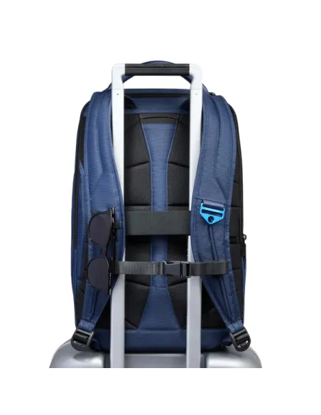 Zaino da viaggio porta PC da 15,6 in  tessuto e pelle vegana Piquadro, blu