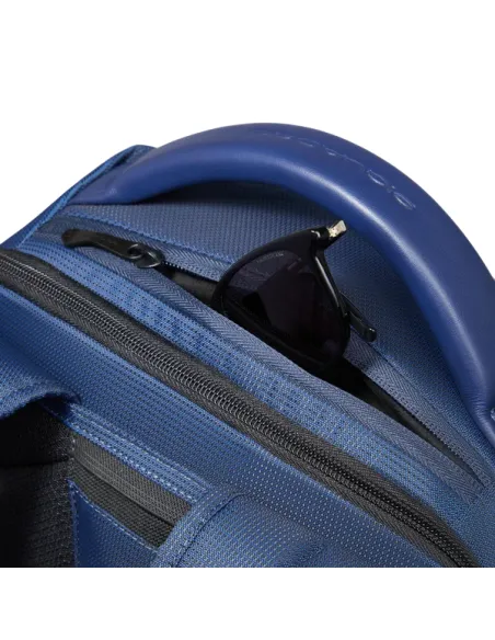 Zaino da viaggio porta PC da 15,6 in  tessuto e pelle vegana Piquadro, blu