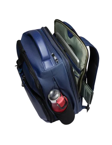 Zaino da viaggio espandibile porta pc da 17,3 in tessuto e pelle vegana Piquadro, blu