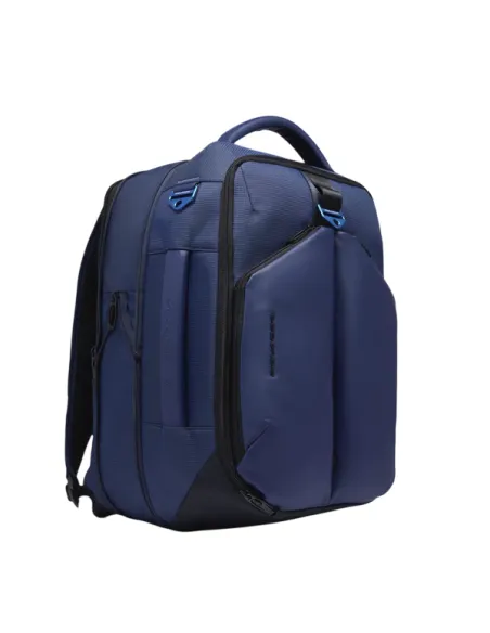 Zaino da viaggio espandibile porta pc da 17,3 in tessuto e pelle vegana Piquadro, blu