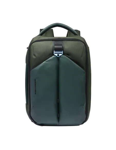 Zaino da viaggio espandibile porta pc da 17,3 in tessuto e pelle vegana Piquadro, verde