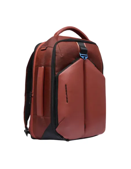 Zaino da viaggio espandibile porta pc da 17,3 in tessuto e pelle vegana Piquadro, arancio