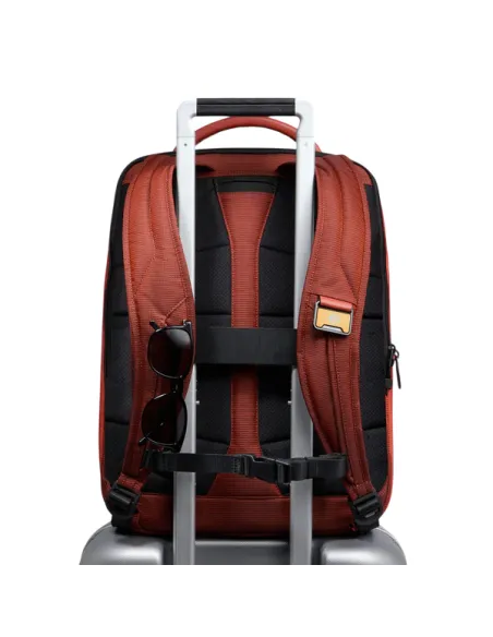 Zaino da viaggio espandibile porta pc da 17,3 in tessuto e pelle vegana Piquadro, arancio