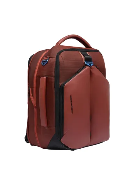 Piquadro expandable travel backpack with 17.3 PC compartment in fabric and vegan leather, orange