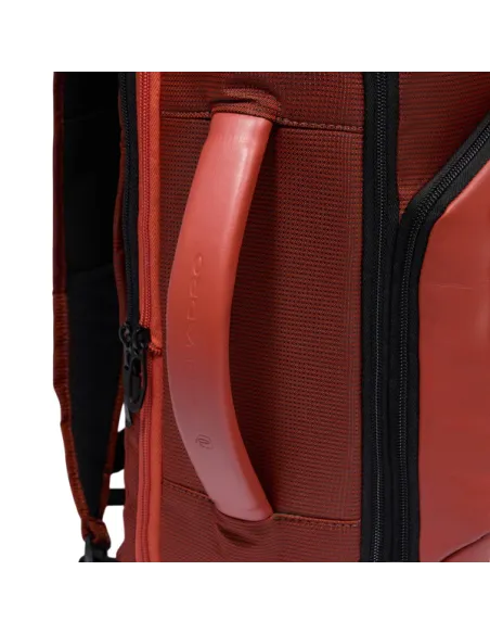 Piquadro expandable travel backpack with 17.3 PC compartment in fabric and vegan leather, orange