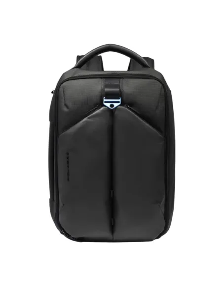 Zaino da viaggio espandibile porta pc da 17,3 in tessuto e pelle vegana Piquadro, nero