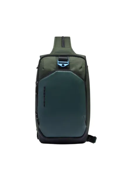 Monospalla indossabile a zaino in tessuto e pelle vegana Piquadro, verde