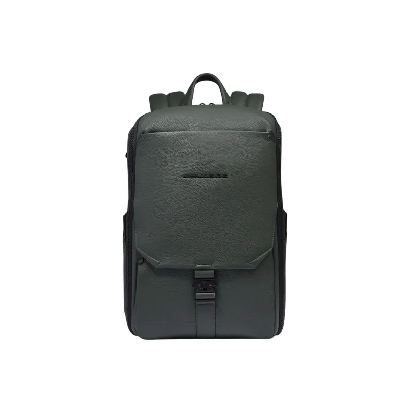 Piquadro Than medium leather computer backpack, green
