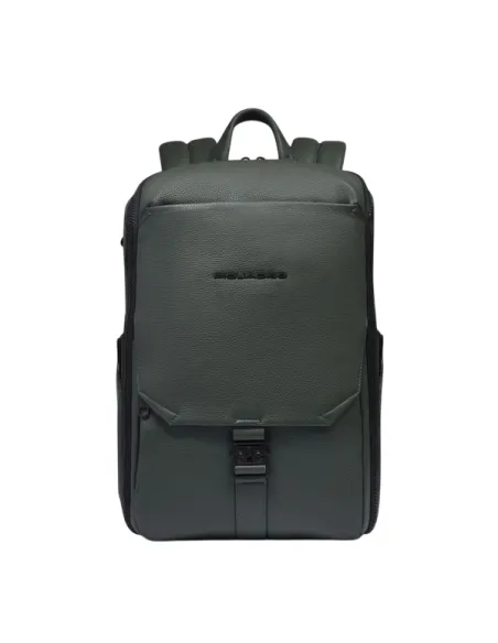 Piquadro Than mittelgroßer Computer-Rucksack aus Leder, grün