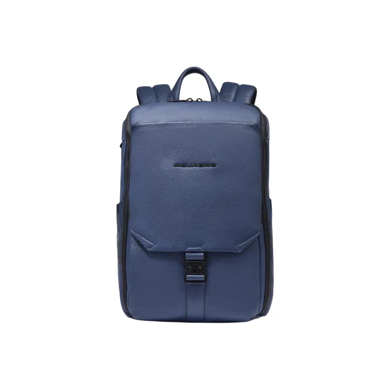 Piquadro Than medium leather computer backpack, blue