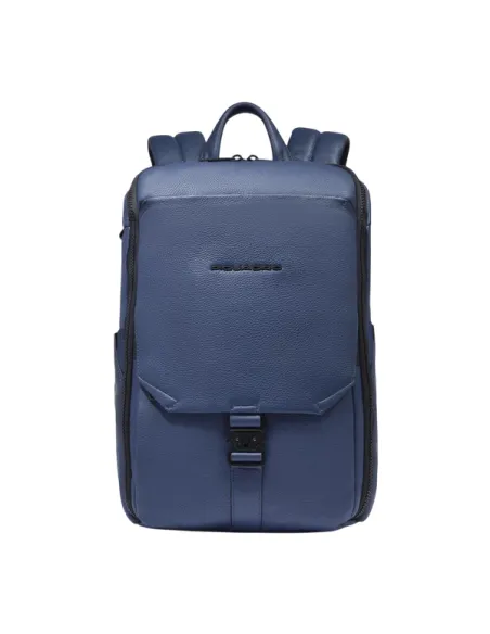 Piquadro Than medium leather computer backpack, blue