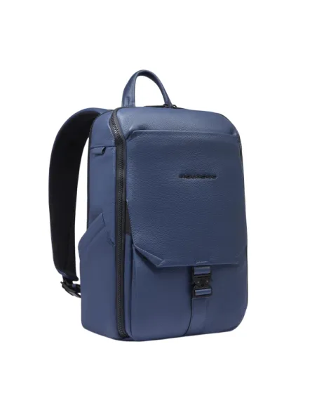 Piquadro Than medium leather computer backpack, blue