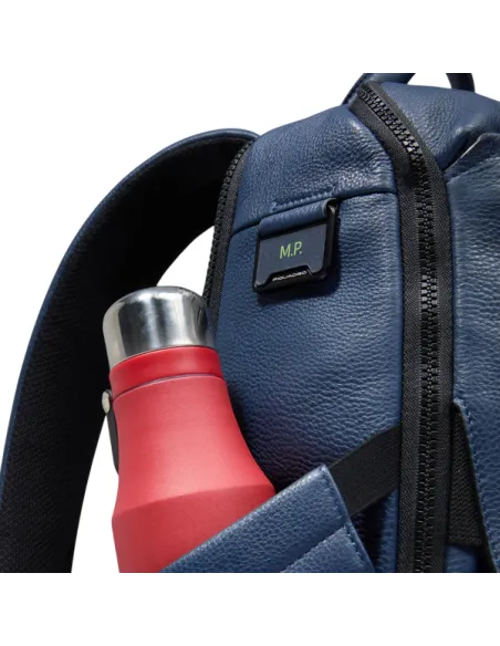 Piquadro Than medium leather computer backpack, blue