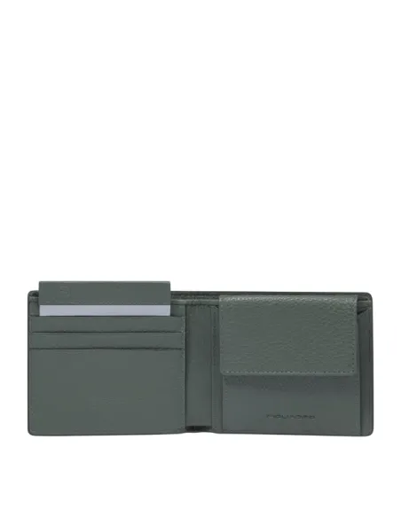 Piquadro Than small men's wallet with coin purse and removable ID holder, green