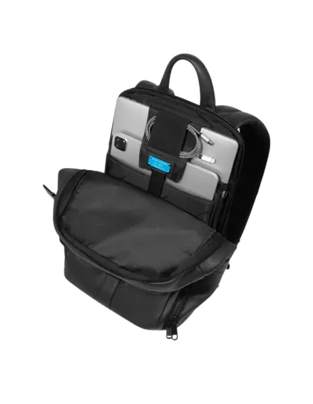 Zaino porta pc da 14 in pelle Piquadro Than, nero