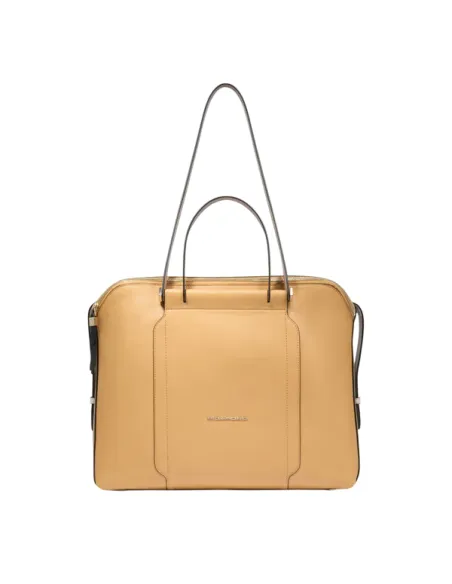 Women's computer and iPad bag with three compartments, yellow-beige