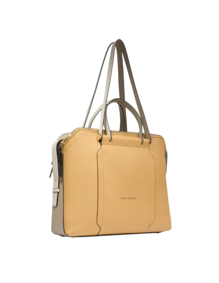 Women's computer and iPad bag with three compartments, yellow-beige
