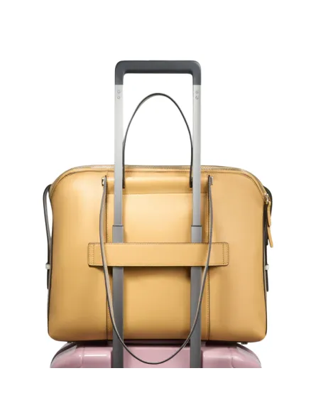 Women's computer and iPad bag with three compartments, yellow-beige