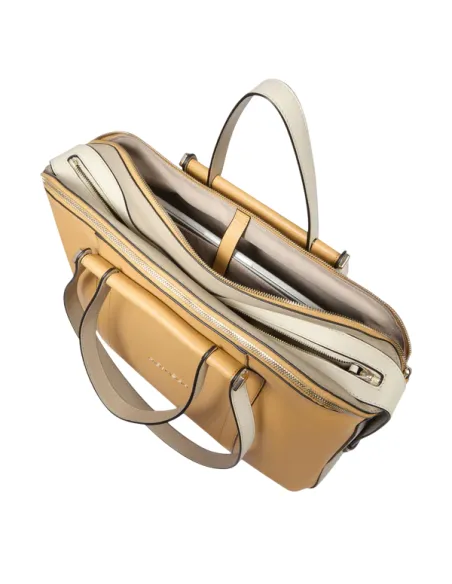 Women's computer and iPad bag with three compartments, yellow-beige
