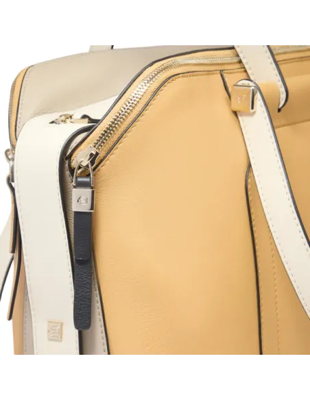 Women's computer and iPad bag with three compartments, yellow-beige