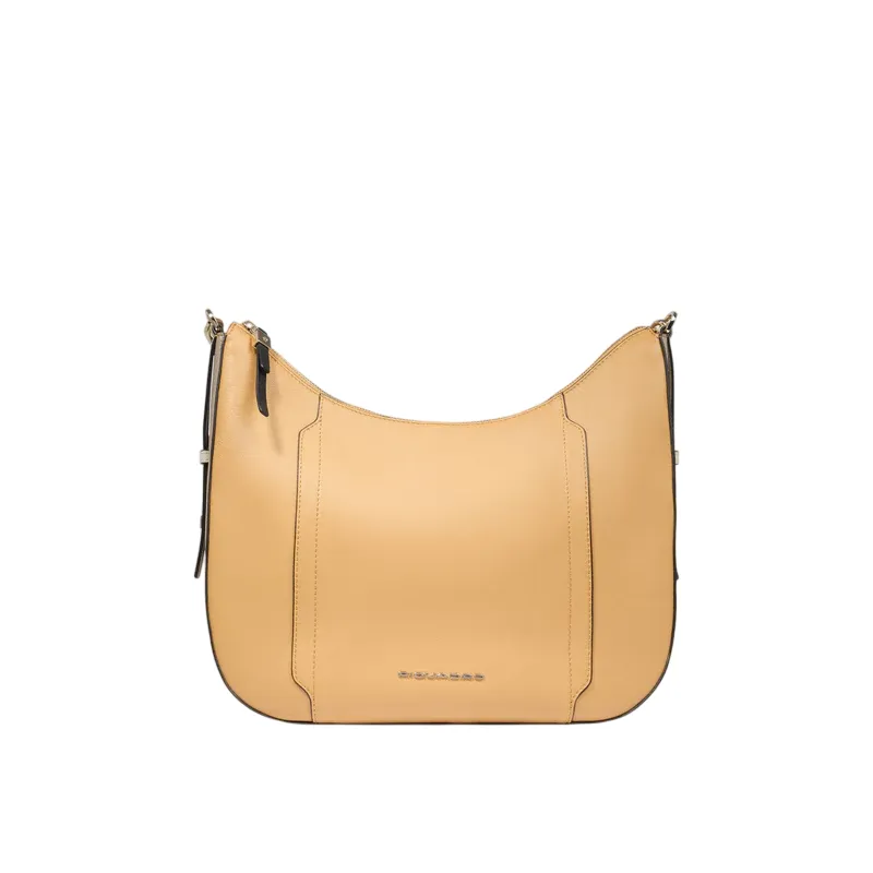 Piquadro Circle leather shoulder bag, yellow-beige