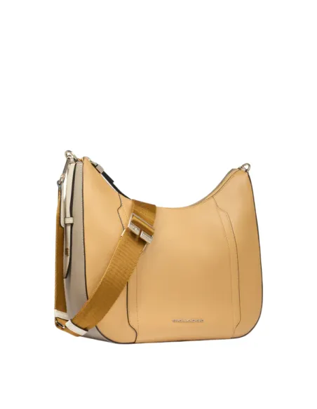Piquadro Circle leather shoulder bag, yellow-beige