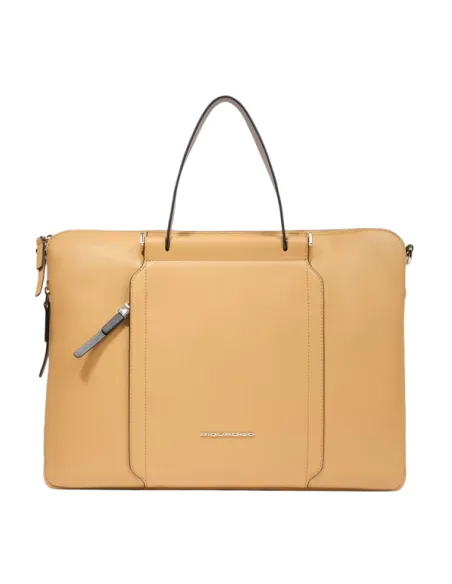 Piquadro Circle Expandable slim leather briefcase, yellow-beige