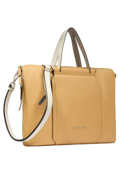 Piquadro Circle Expandable slim leather briefcase, yellow-beige