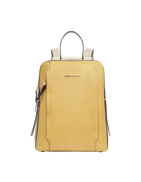 Piquadro Circle Damen-Laptop-Rucksack aus Leder, gelbe-beige