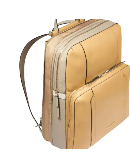 Piquadro Circle large women's computer backpack, yellow-beige