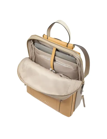 Piquadro Circle large women's computer backpack, yellow-beige