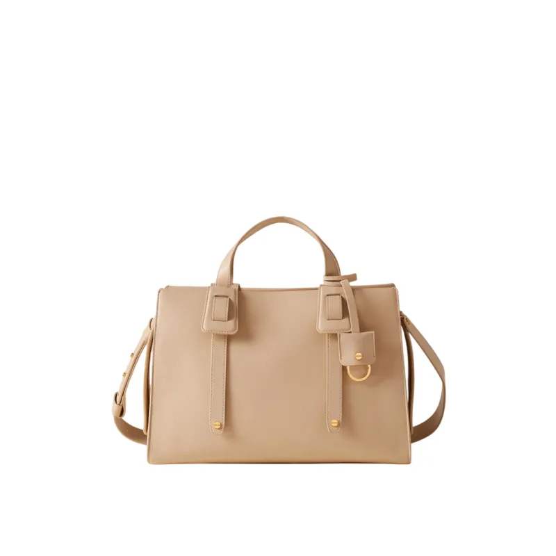 Borbonese Déjeuner leather handbag, sand