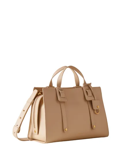 Borsa a mano in pelle Borbonese, sabbia