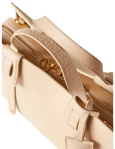 Borbonese Déjeuner leather handbag, sand