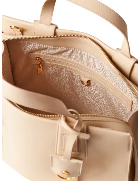 Borbonese Déjeuner leather handbag, sand