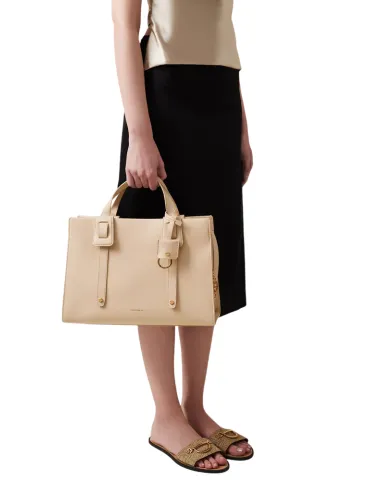 Borbonese Déjeuner leather handbag, sand