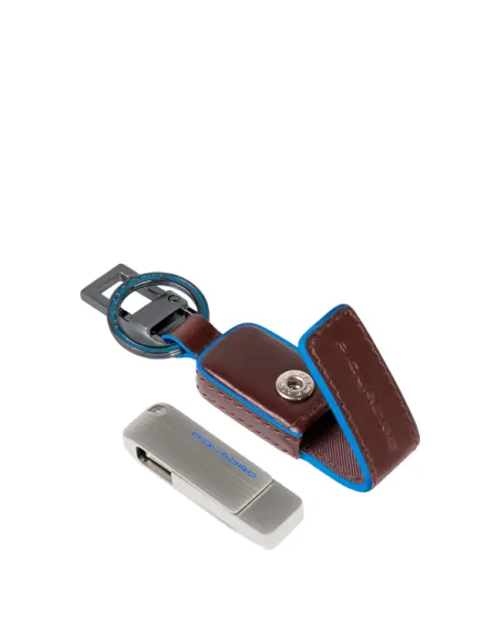 Portachiavi in pelle con chiavetta USB da 256 GB Piquadro Blue Square, mogano