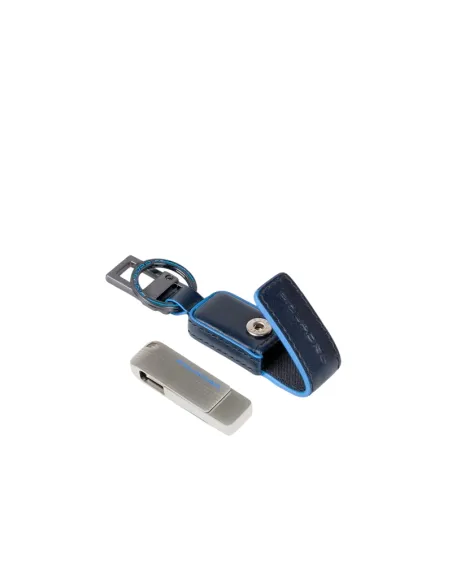 Piquadro Blue Square keychain with 256 GB USB stick, blue