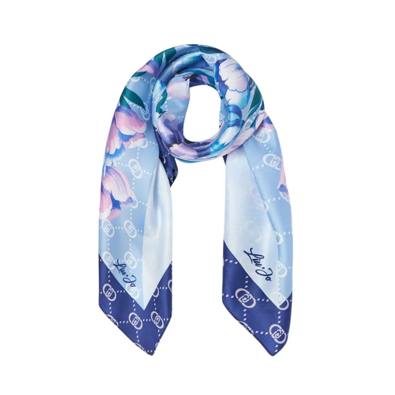 Liu Jo floral scarf with logo, light blue 2