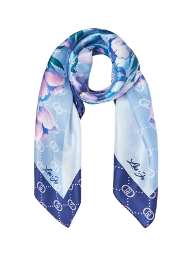 Foulard floreale con logo Liu Jo, cielo