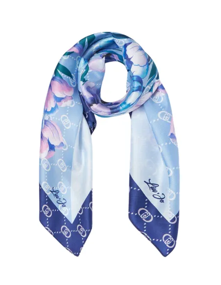 Foulard floreale con logo Liu Jo, cielo