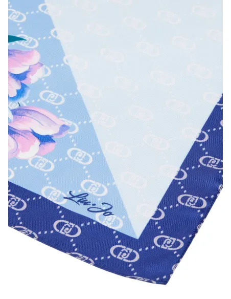 Foulard floreale con logo Liu Jo, cielo
