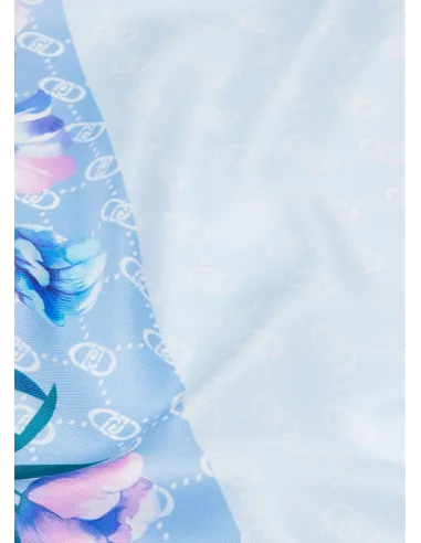 Foulard floreale con logo Liu Jo, cielo