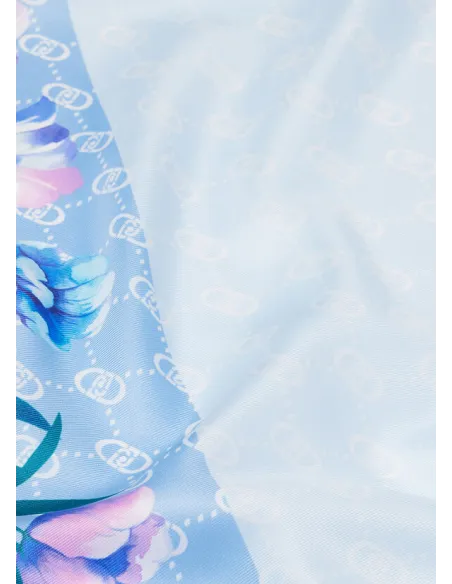 Foulard floreale con logo Liu Jo, cielo