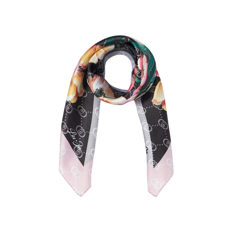 Liu Jo floral scarf with logo, black 2