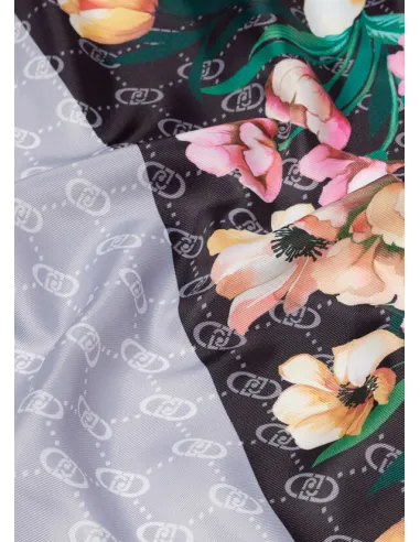 Foulard floreale con logo Liu Jo, nero