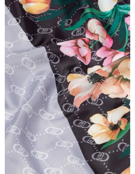 Liu Jo floral scarf with logo, black