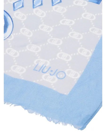 Stola Liu Jo con logo e motivi geometrici, azzurra
