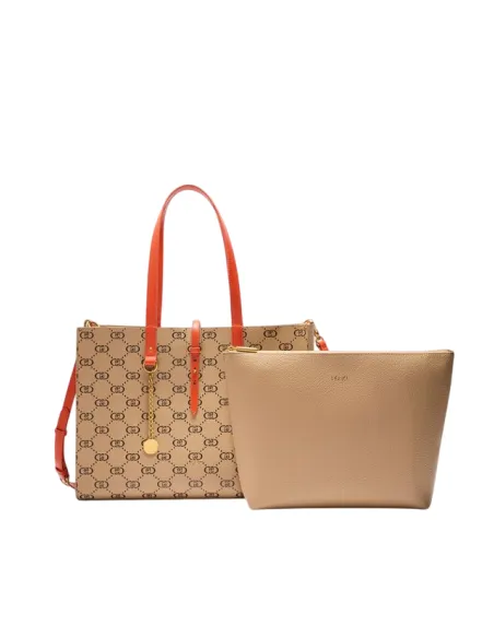 Liu Jo shopping bag with monogram logo, natural-black