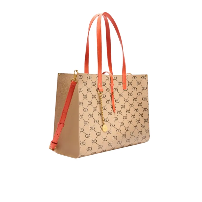 Liu Jo shopping bag with monogram logo, natural-black 2